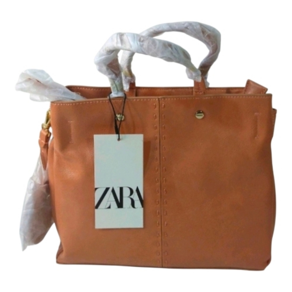 ZARA midi shopper detailed topstitching bag